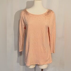 Women’s Small J. crew‎ Embellished apricot 3/4 sleeve Top